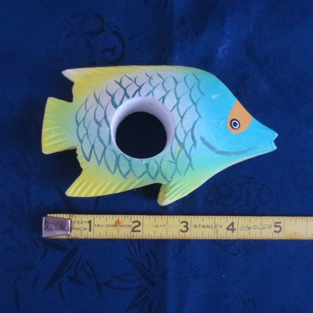 New Pier 1 Napkin Rings Set of 6 Bright Colorful Painted Carved Wood Fish